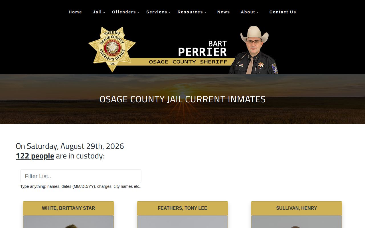 Osage County Detention Center current inmate roster search interface