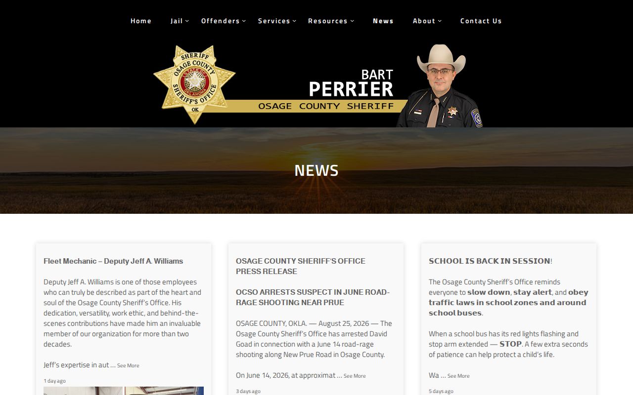 Osage County Sheriff's official news and records announcement interface