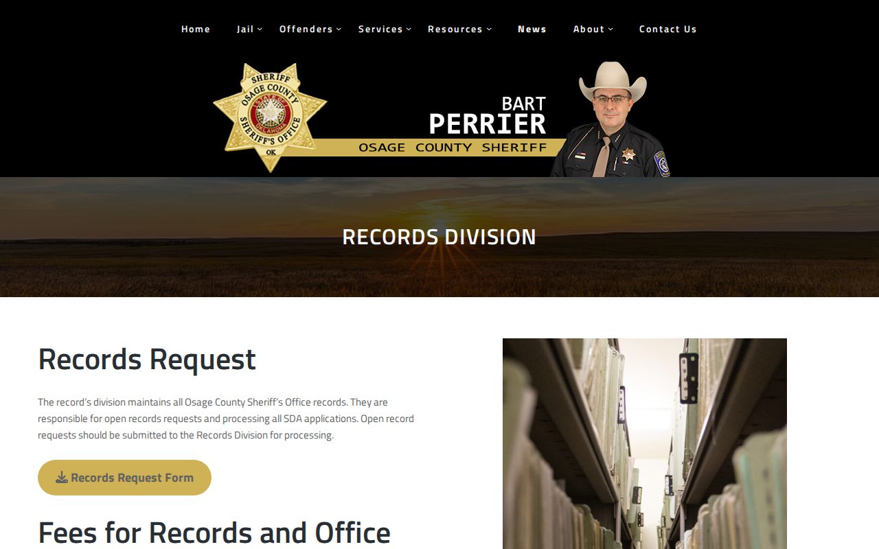 Osage County Sheriff Records Division booking-record request source