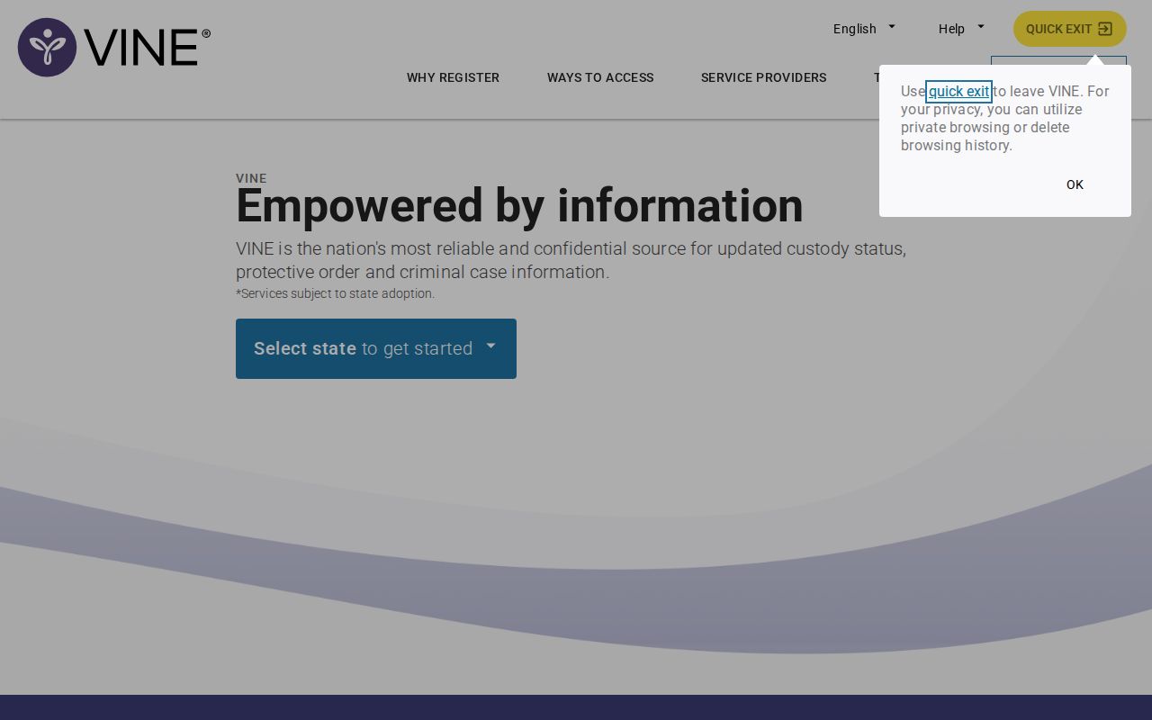 VINELink custody notification search linked from Osage County roster entries